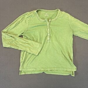 Aerie Henley Shirt Womens XS Heather Green Long Sleeve Button Front Cotton Top